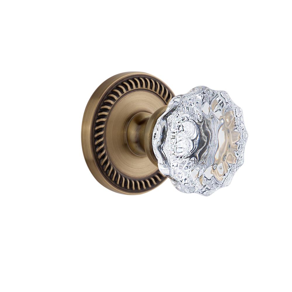 Grandeur by Nostalgic Warehouse NEWFON Privacy Knob - Newport Rosette with Fontainebleau Crystal Knob in Vintage Brass